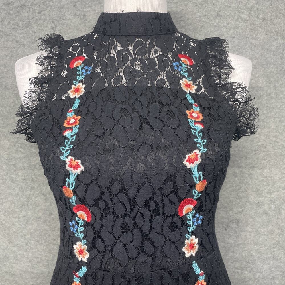 Altar'd State Jaenie Dress SM Sleeveless Mock-Neck Black Floral Lace Embroidered - Picture 2 of 13